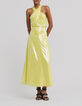 Women’s yellow lamé backless long dress-2