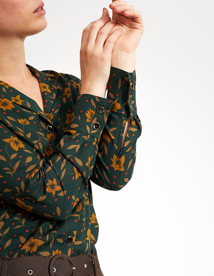 I.Code pinegreen Fleurs Rock print shirt-5