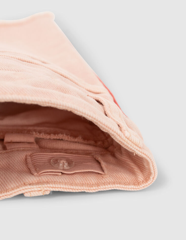 Short en jean rose galons rayés côtés fille-3