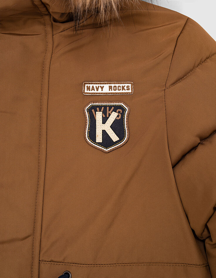 Cognac parka met gevoerde kap jongens -2