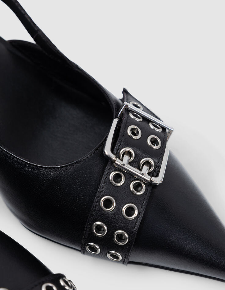Escarpins slingback noirs cuir boucle oeillets Femme-5
