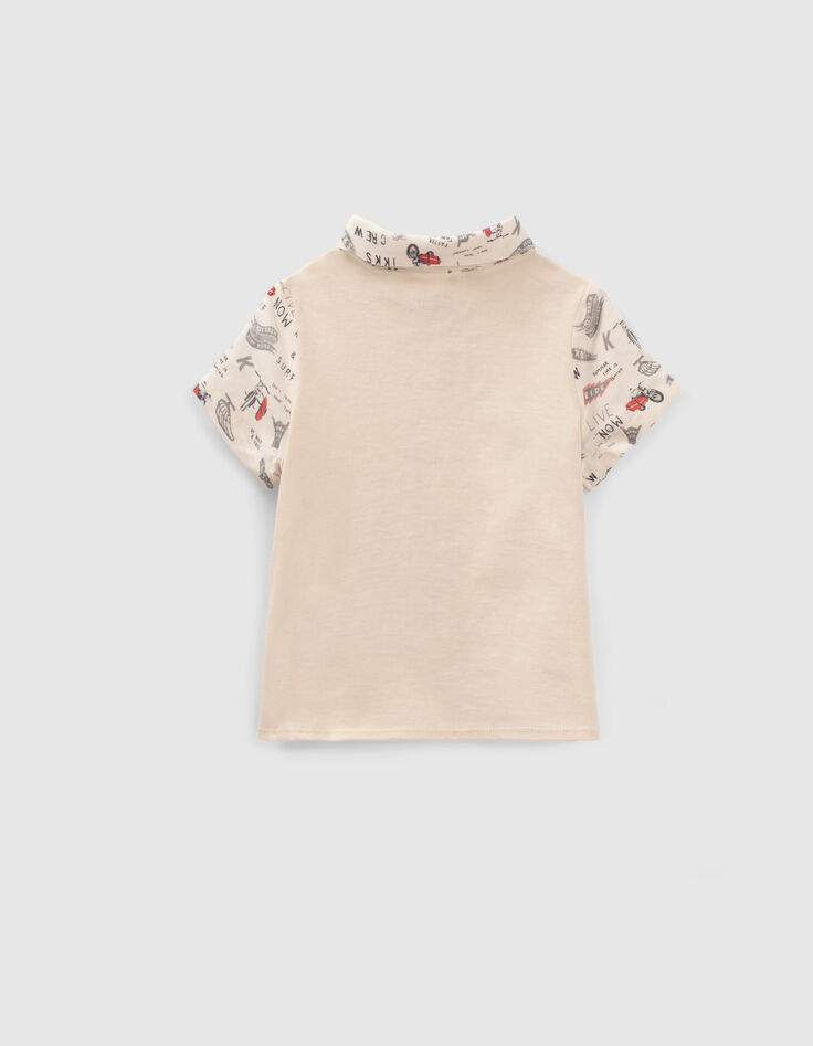 Baby boys’ beige rock rider print mixed fabric shirt-2