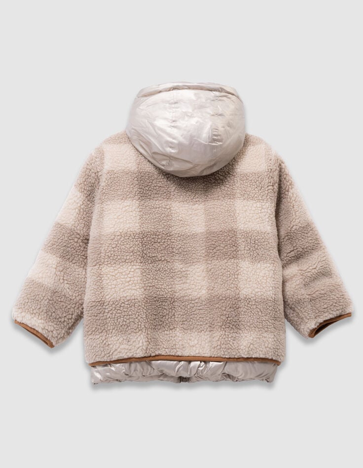 Doudoune réversible dorée et sherpa carreaux fille-5 Doudoune réversible dorée et sherpa carreaux fille-5