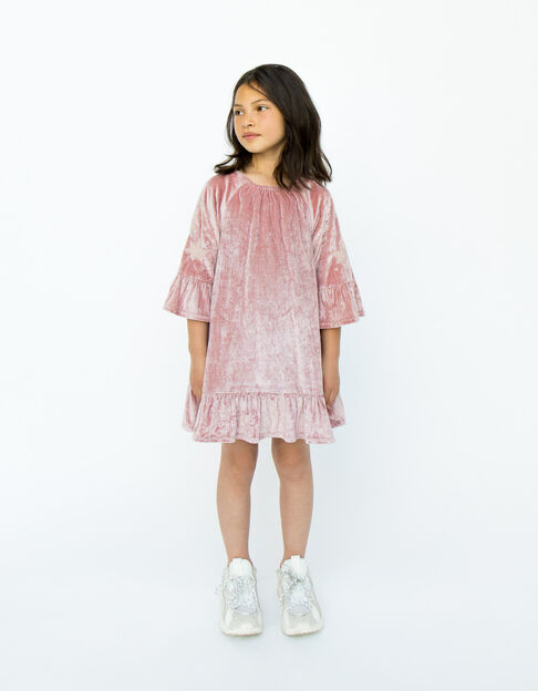 Rosenholzfarbenes Mädchenkleid aus Velourstuch