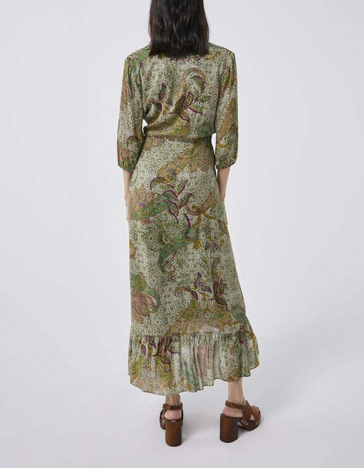 Cremeweißes langes Damenkleid, asymmetrisch, Paisley-Print-2