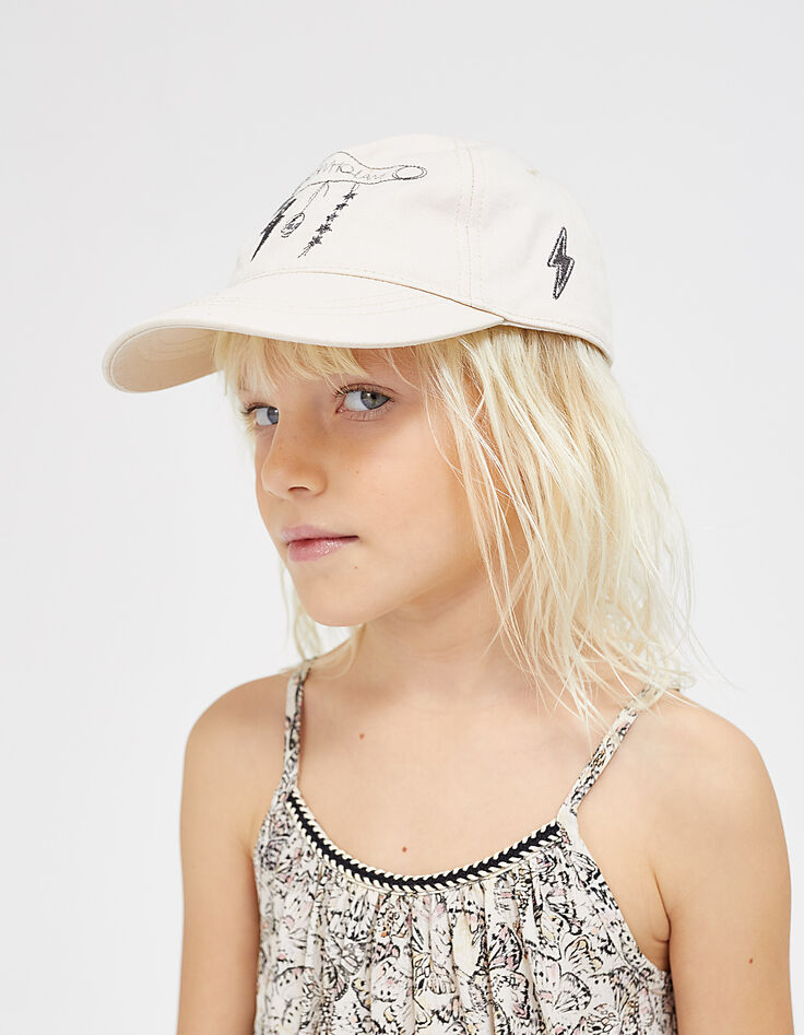 Hellbeige melierte Mädchen-Kappe mit Nadel-Stickmotiv-6
