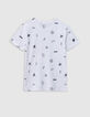 White organic cotton T-shirt with aquatic motifs for boy-4