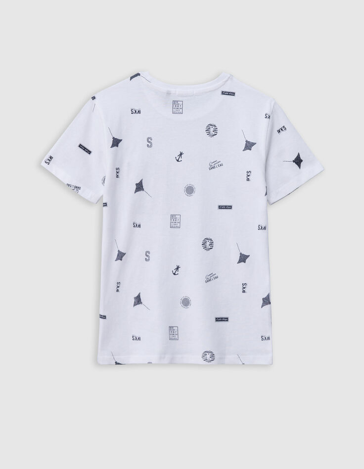 White organic cotton T-shirt with aquatic motifs for boy-4