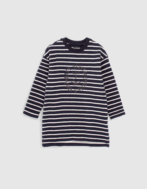 Girls’ navy striped, embroidered sailor dress