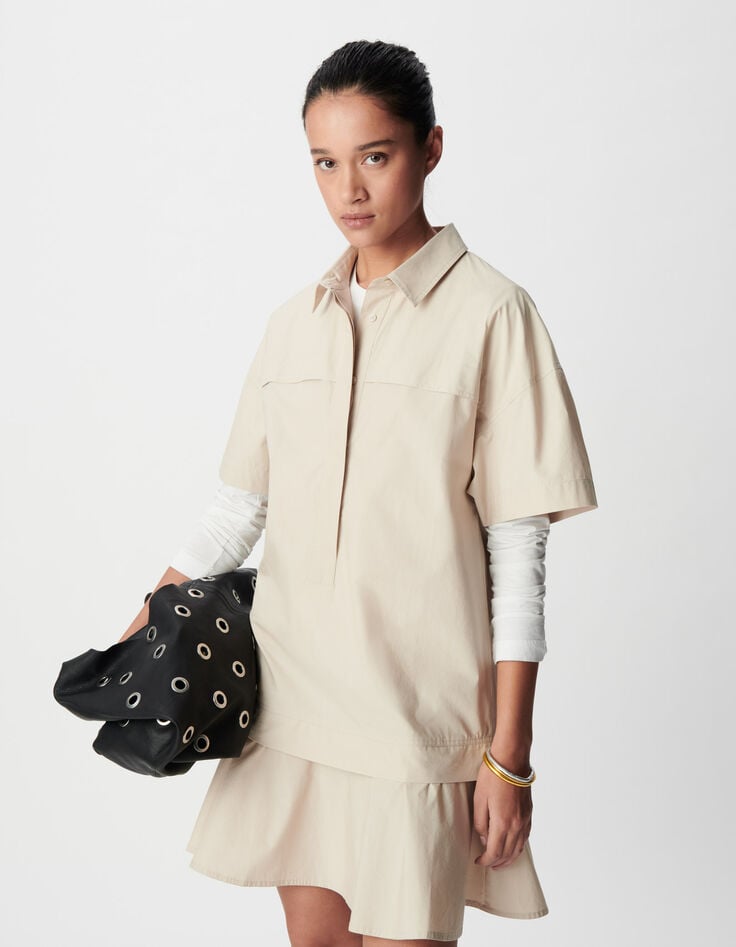 Robe courte beige trompe-l'oeil jupe Femme-2