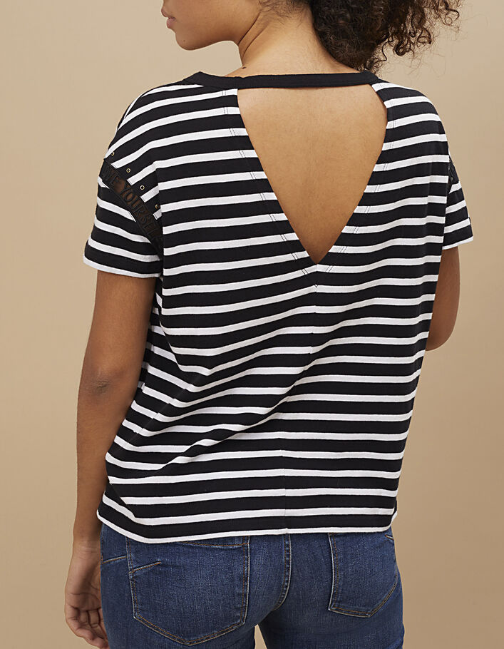 I.Code black studded sailor T-shirt with white stripes - I.CODE