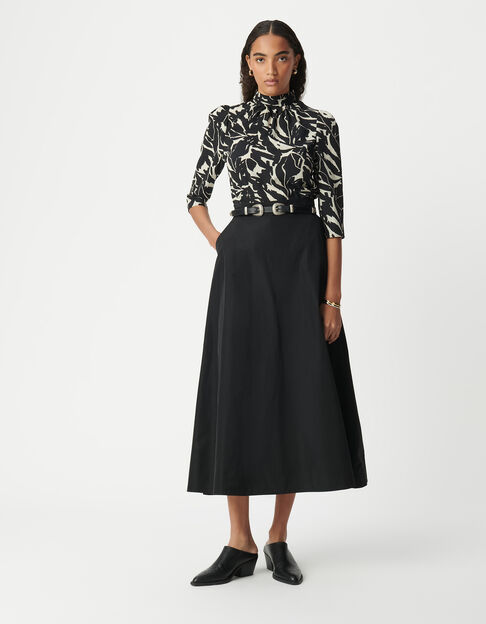 Blouse fluide noire imprimé fleurs zébré Femme - IKKS