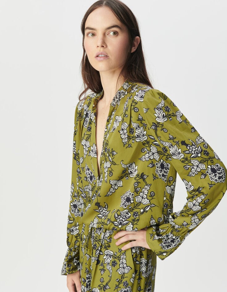 Blouse fluide verte imprimé floral Femme-3