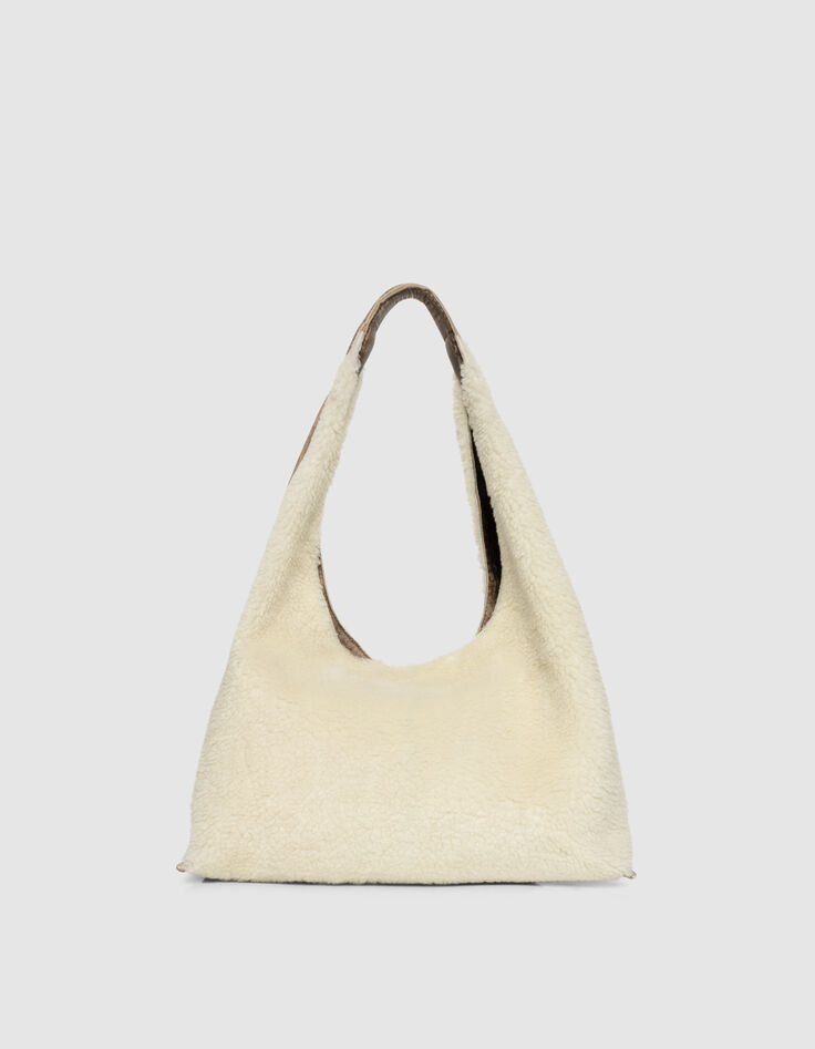 Women’s off-white shearling and leather mix Hobo bag-1