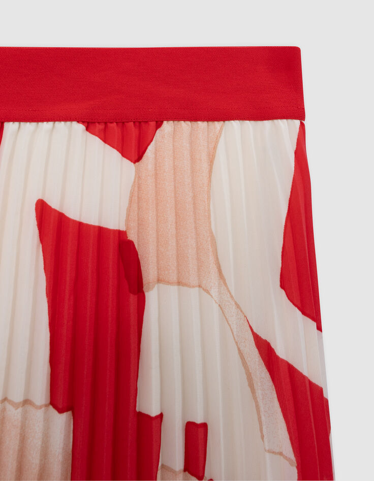 Jupe longue rouge pliss&eacute;e imprim&eacute; g&eacute;om&eacute;trique Femme-2