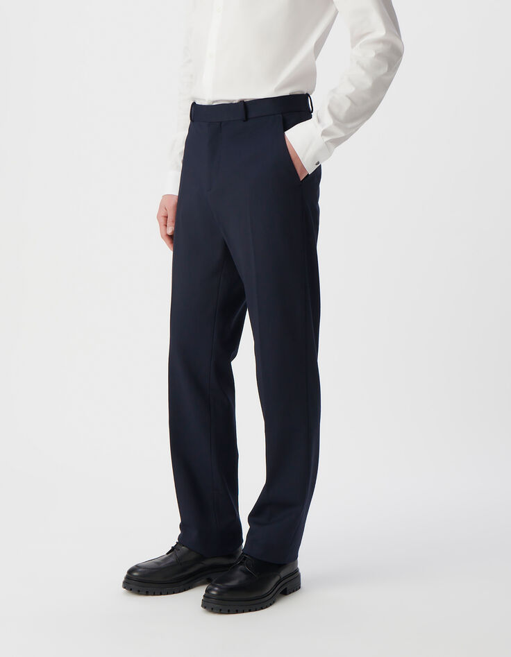 Men&rsquo;s navy Milano knit STRAIGHT suit trousers-2