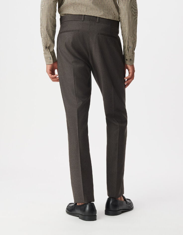 Pantalon de costume marron flanelle 100% laine Homme-3