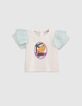 Baby girls’ ecru T-shirt with bananas and palm tree image-1