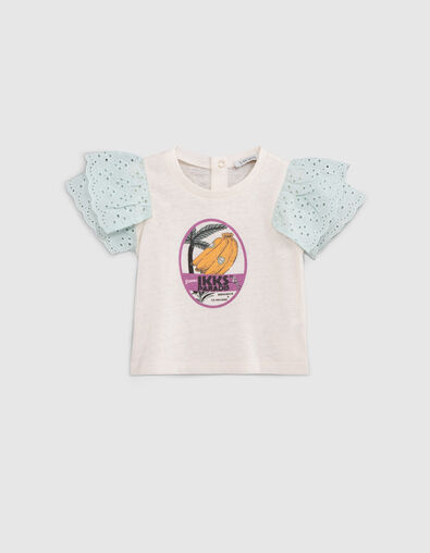Baby girls’ ecru T-shirt with bananas and palm tree image - IKKS