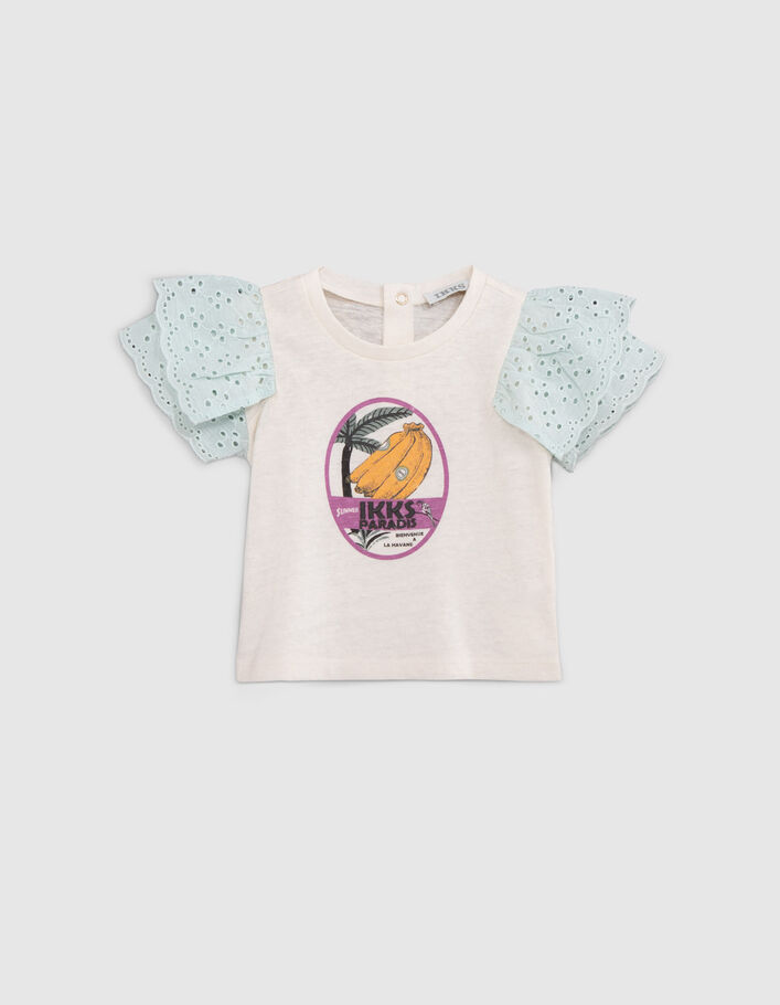 Baby girls’ ecru T-shirt with bananas and palm tree image - IKKS