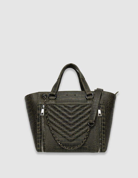 Khaki Cabas-Tasche 1440 Leder Kroko-Effekt Größe M Damen - IKKS