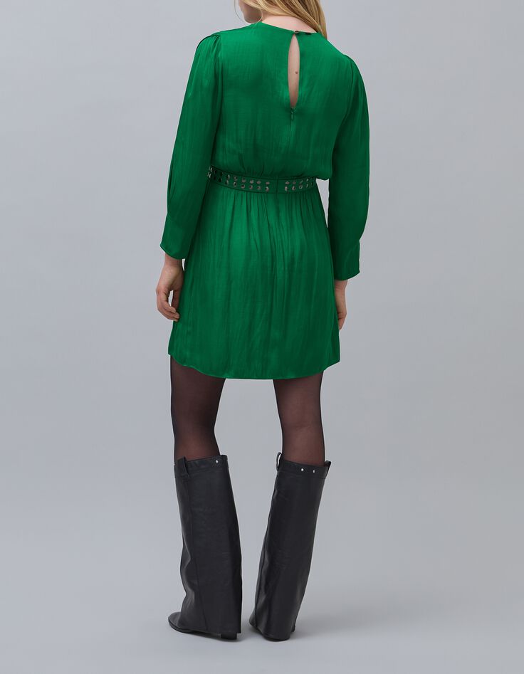 Robe vert pré froissée clous à la taille Femme-3 Robe vert pré froissée clous à la taille Femme-3