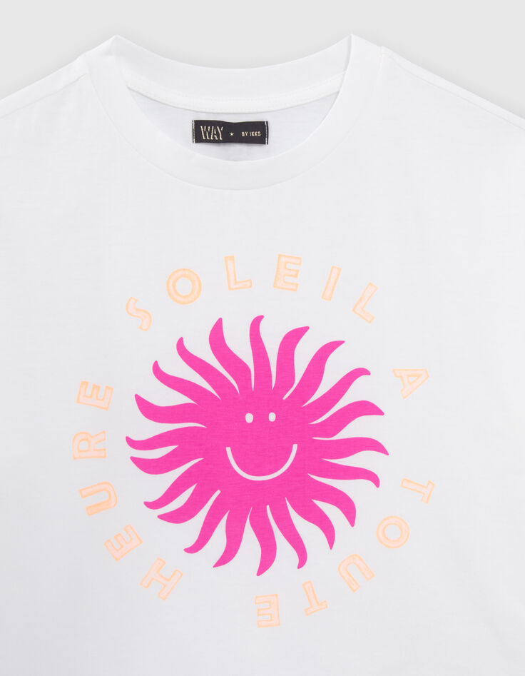 T-shirt blanc cass&eacute; visuel soleil rose fille-2