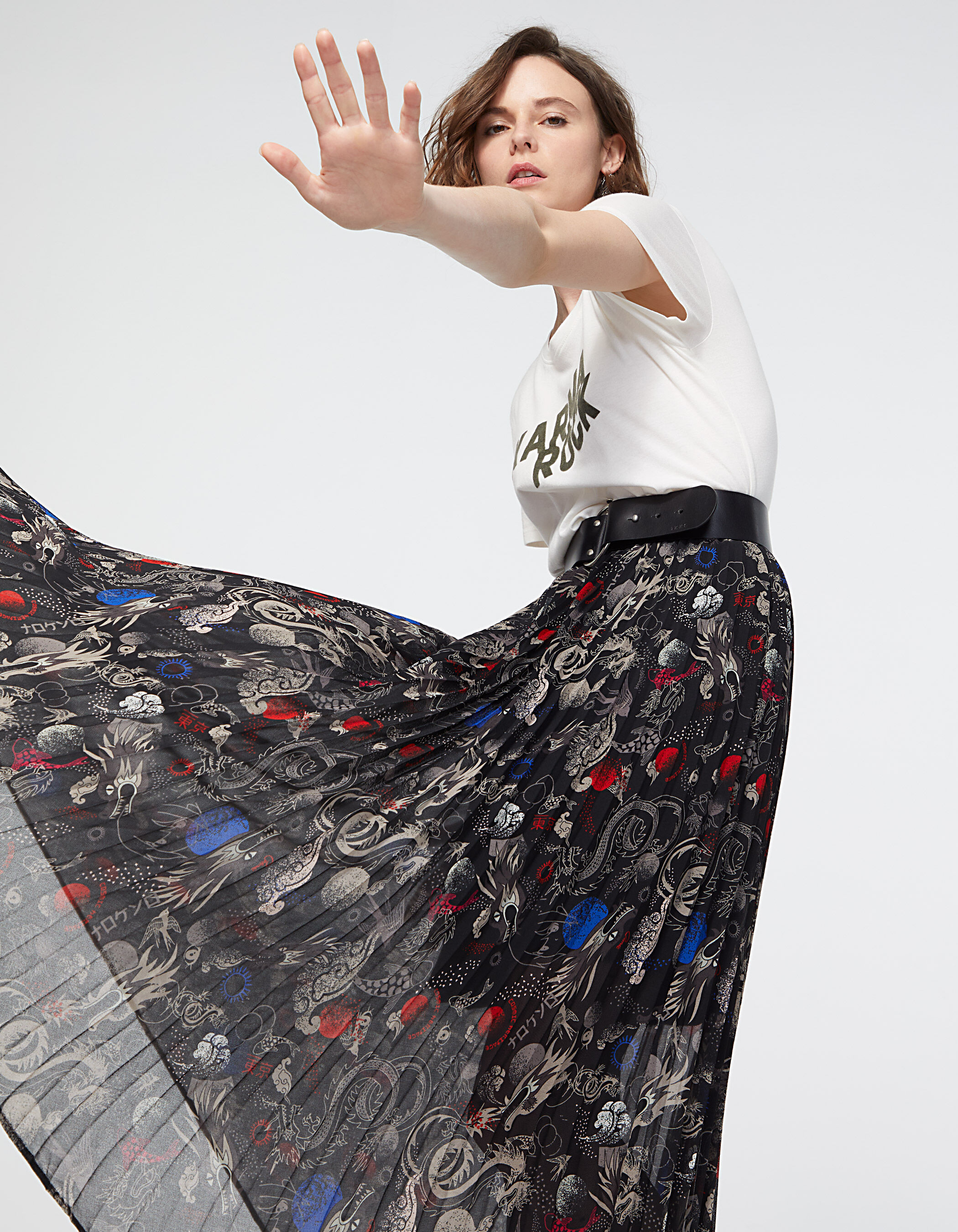 Jupe longue plissee en voile imprime Tokyo femme IKKS