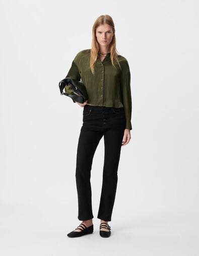 Kaki vloeiend overhemd lange mouw cropped Dames - IKKS