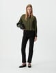Kaki vloeiend overhemd lange mouw cropped Dames-1 Kaki vloeiend overhemd lange mouw cropped Dames-1