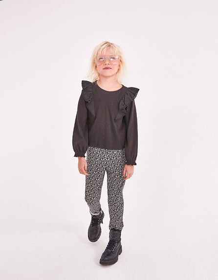 Lockere schwarze Mädchenhose aus Ecovero® mit Lilien-Print