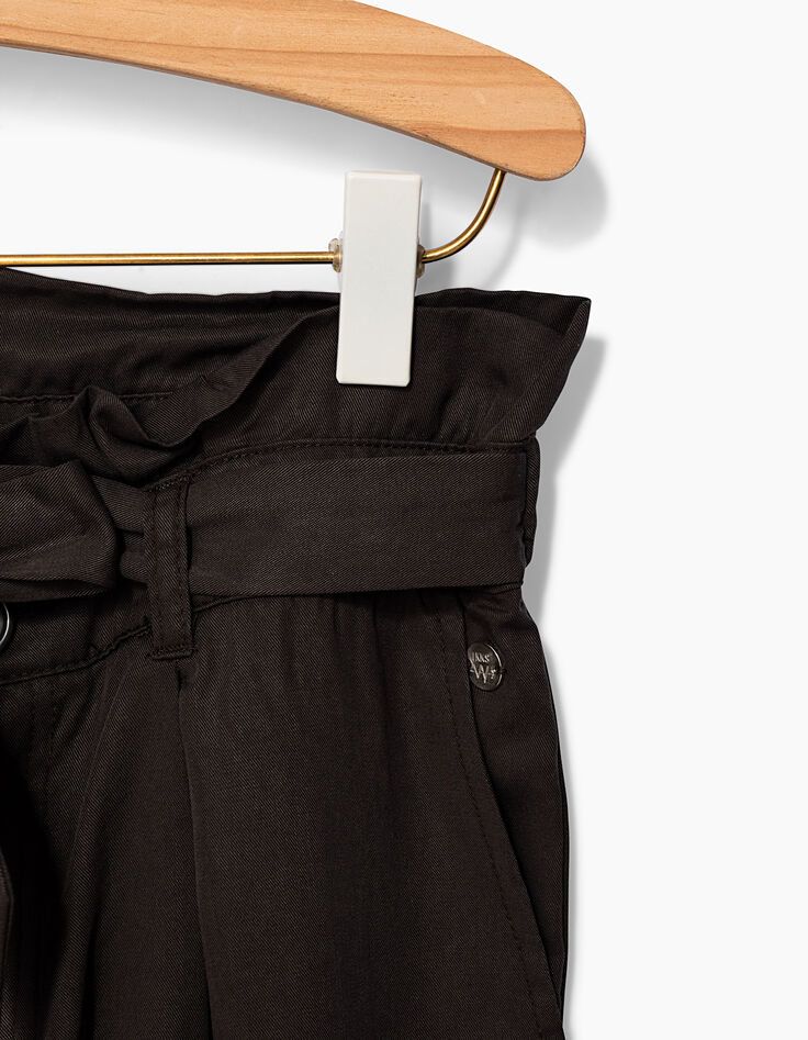 Anthrazitgraue, fließende Paperbag-Mädchenhose-5