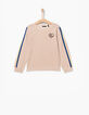 Pull rose poudré pailleté à bandes rayées fille-2