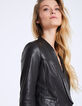 Chaqueta de cuero de cordero cuello chal mujer-4
