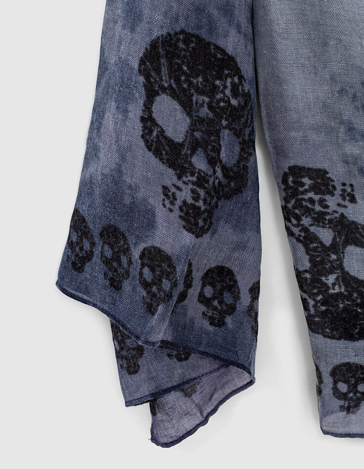 Women’s navy blue skull motif tie-dye scarf-2 Women’s navy blue skull motif tie-dye scarf-2