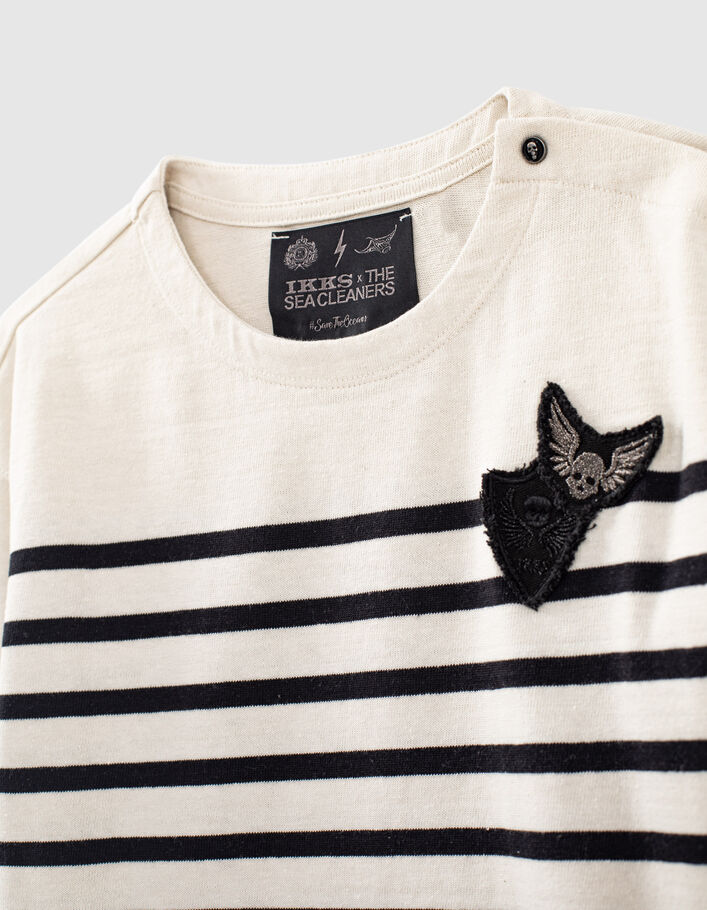 Girls’ ecru sailor top with black stripes and badges-5
