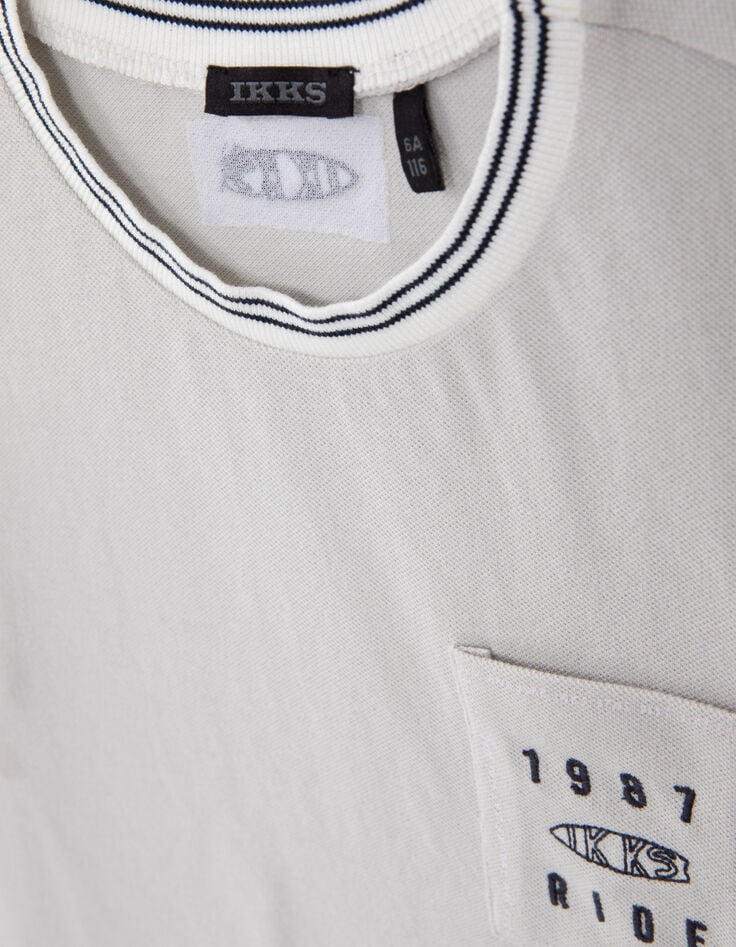 T-shirt gris maille piquée broderie poche garçon-5