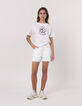 Short en jean blanc surpiqûres bleues fille-1