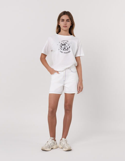 Witte jeansshort blauwe sierstiksels meisjes - IKKS