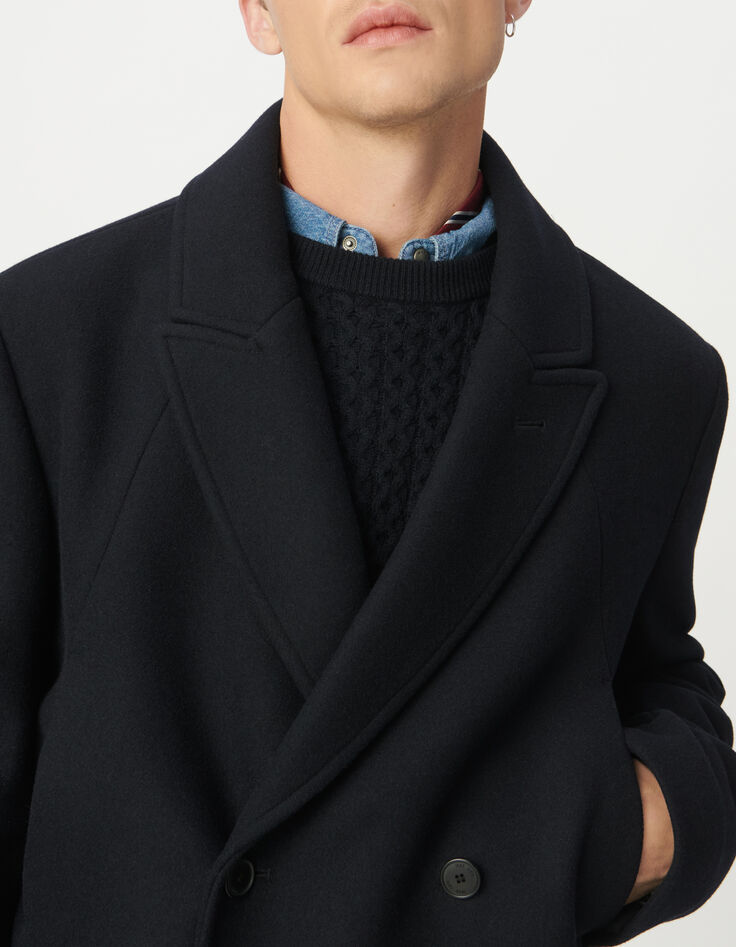 Manteau marine mi-long boutonnage crois&eacute; Homme-6