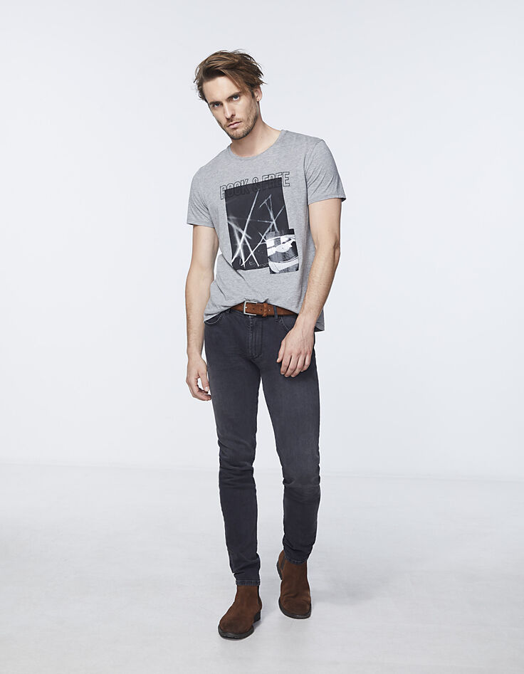 Grau meliertes Herren-T-Shirt Rock&Free mit Laser-6