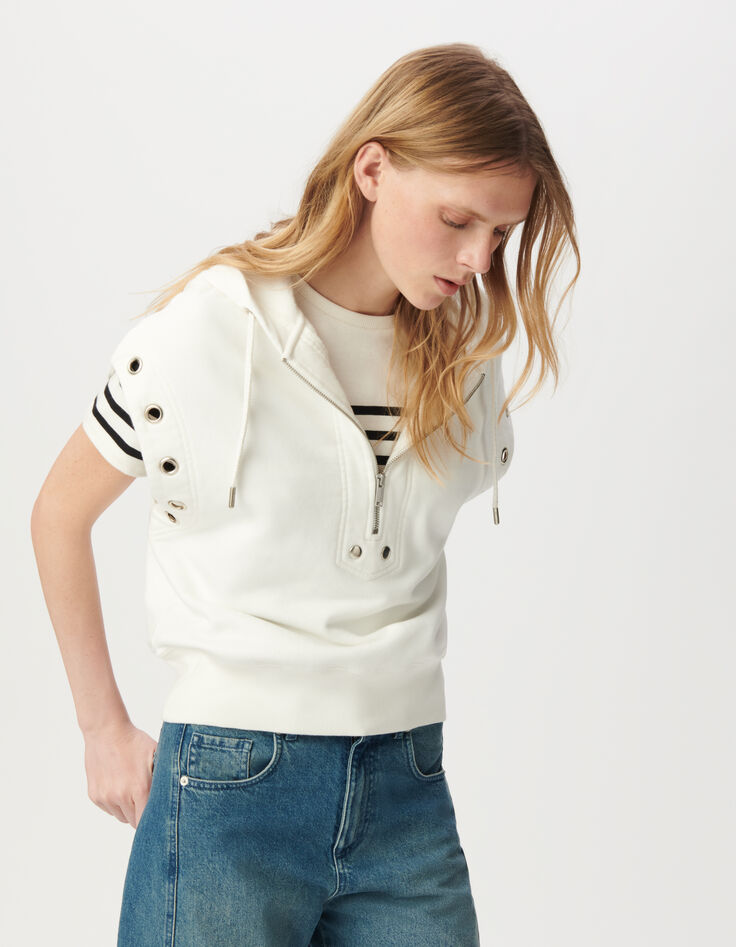 Ärmelloses weißes Sweatshirt Ösendekor-4