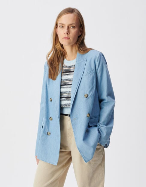 Veste de tailleur bleu chambray double boutonnage Femme - IKKS