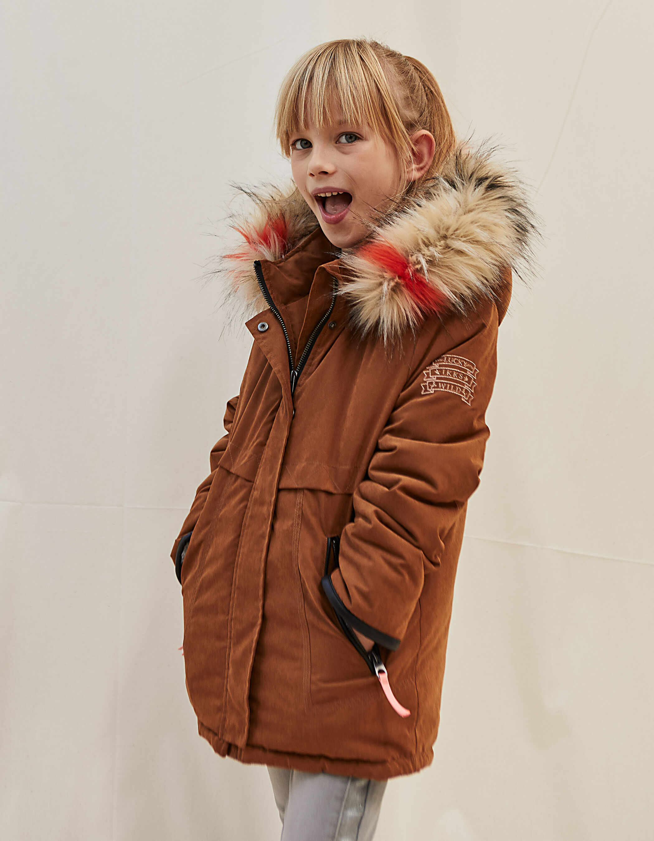 Parka cognac fourree a capuche coloree fille IKKS