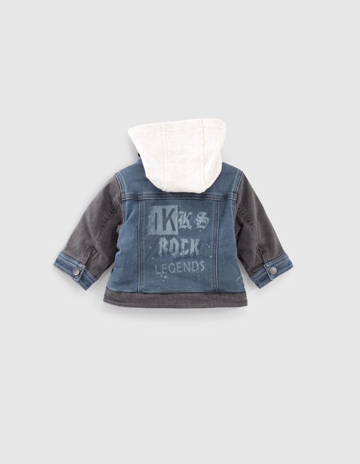 Blouson en jean réversible bleu et carreaux bébé garçon-5