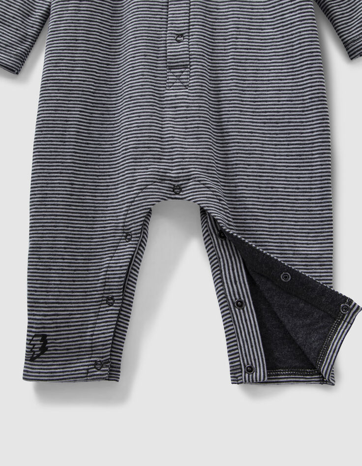 Combinaison gris chiné rayé print dos coton bio bébé-4