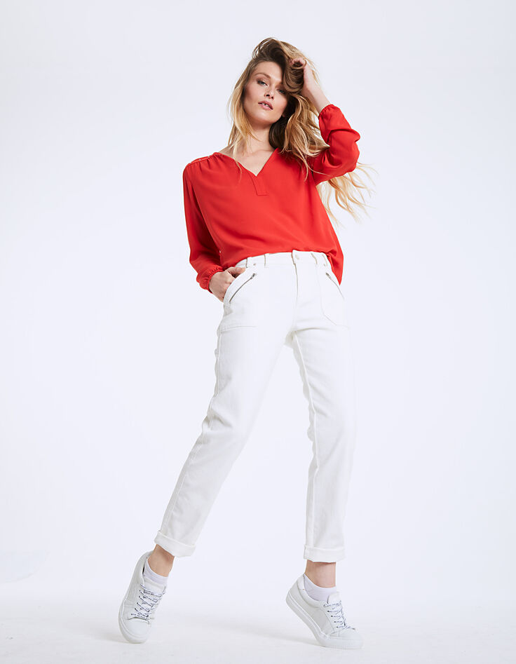 Relax cropped jeans, opgestikte ritszakken-1