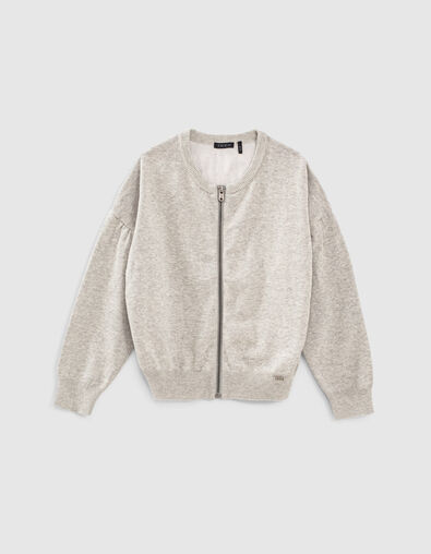 Cardigan gris chiné moyen bi matière zippé fille - IKKS