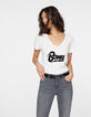 Camiseta pico blanco roto algodón modal visual Bowie mujer-2