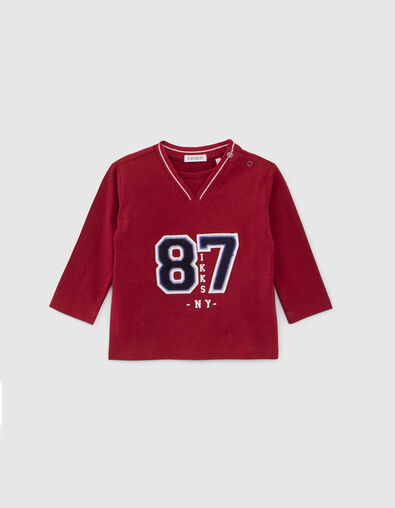 T-shirt rouge bio maxi chiffres bouclette bébé garçon - IKKS